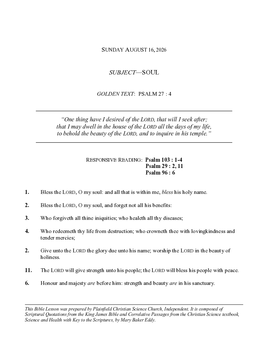 The August 16th, 2026 Weekly Lesson