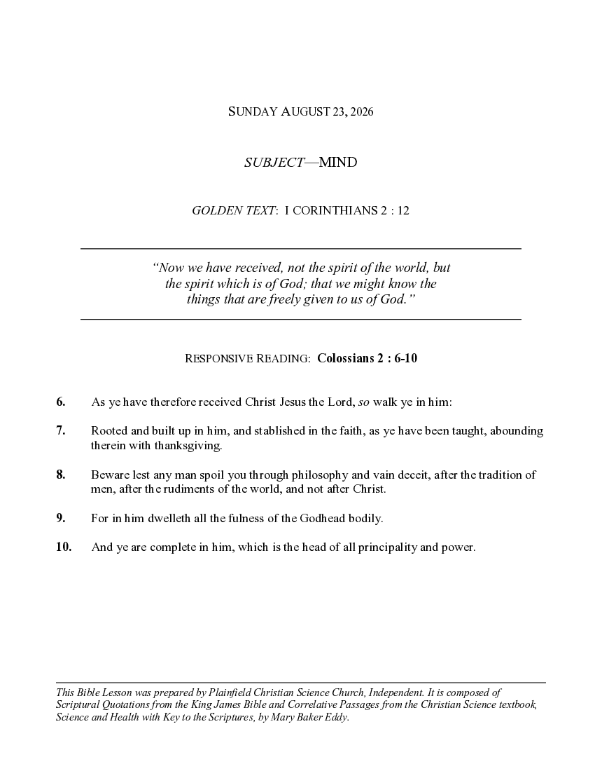 The August 23rd, 2026 Weekly Lesson