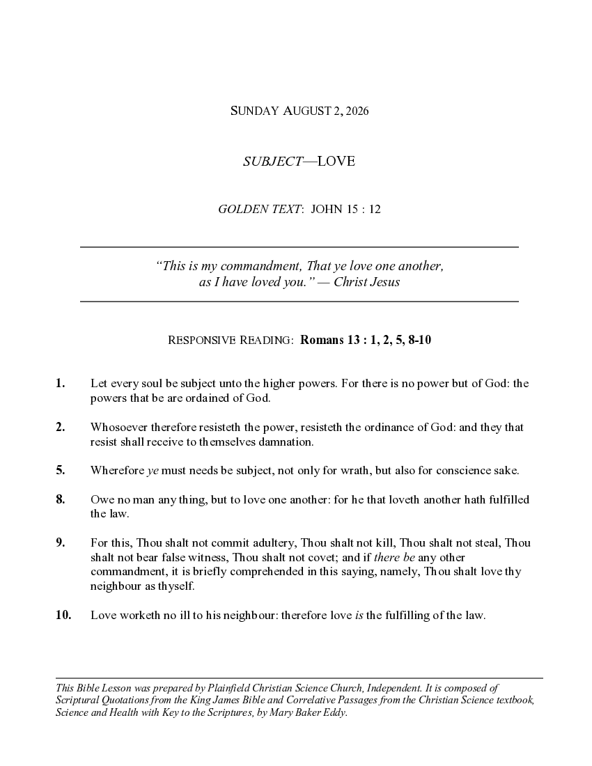 The August 2nd, 2026 Weekly Lesson