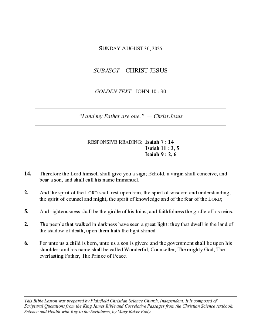 The August 30th, 2026 Weekly Lesson