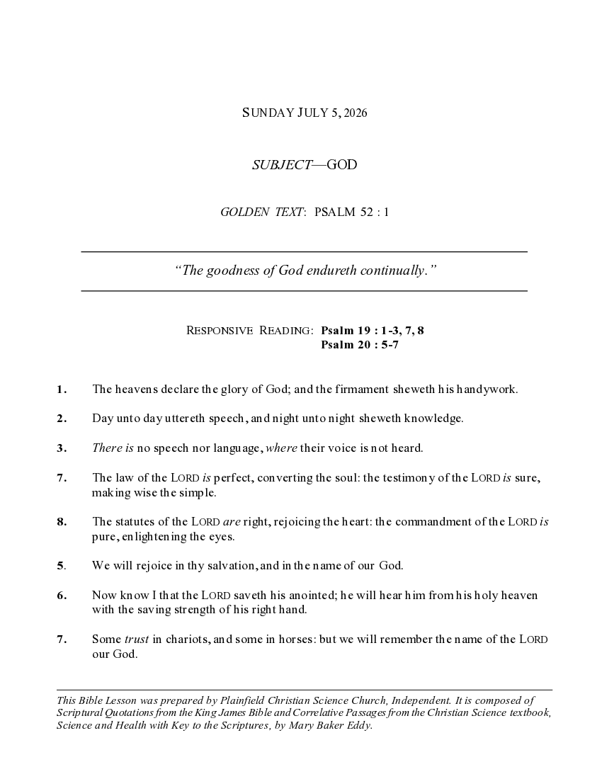The July 5th, 2026 Weekly Lesson