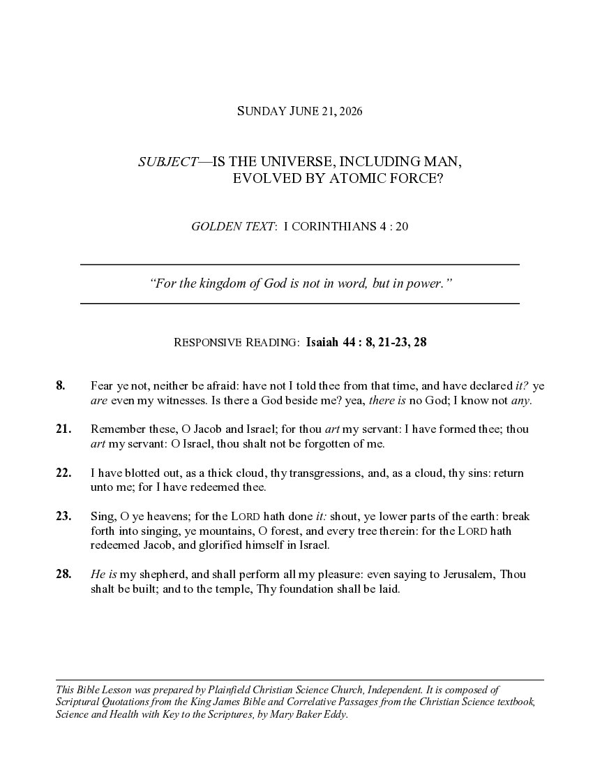 The June 21st, 2026 Weekly Lesson