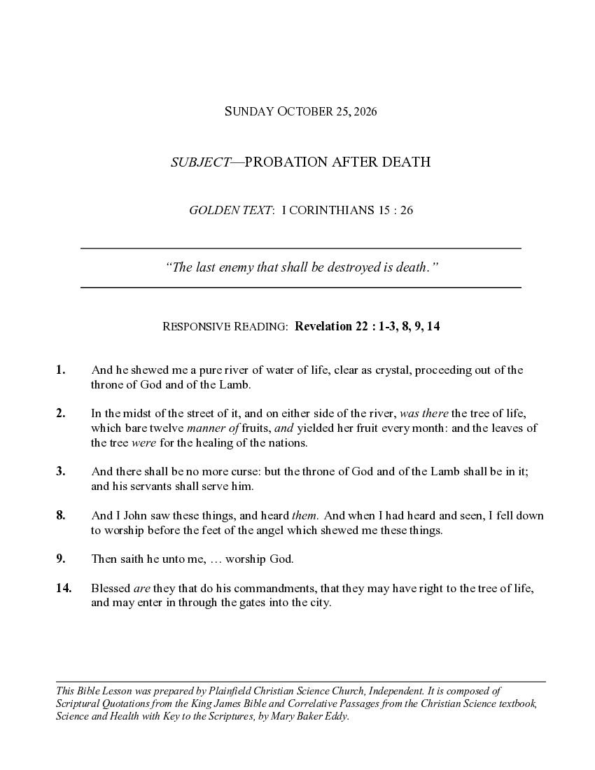 The October 25th, 2026 Weekly Lesson