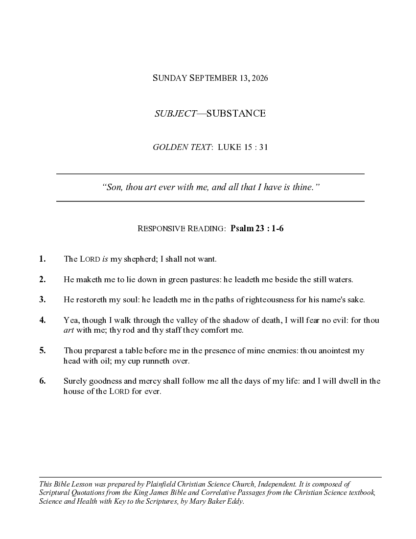 The September 13th, 2026 Weekly Lesson