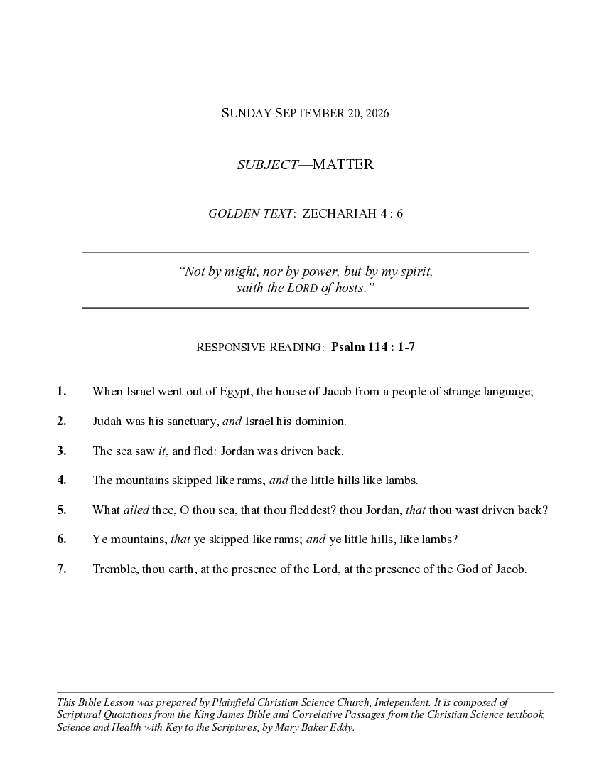 The September 20th, 2026 Weekly Lesson