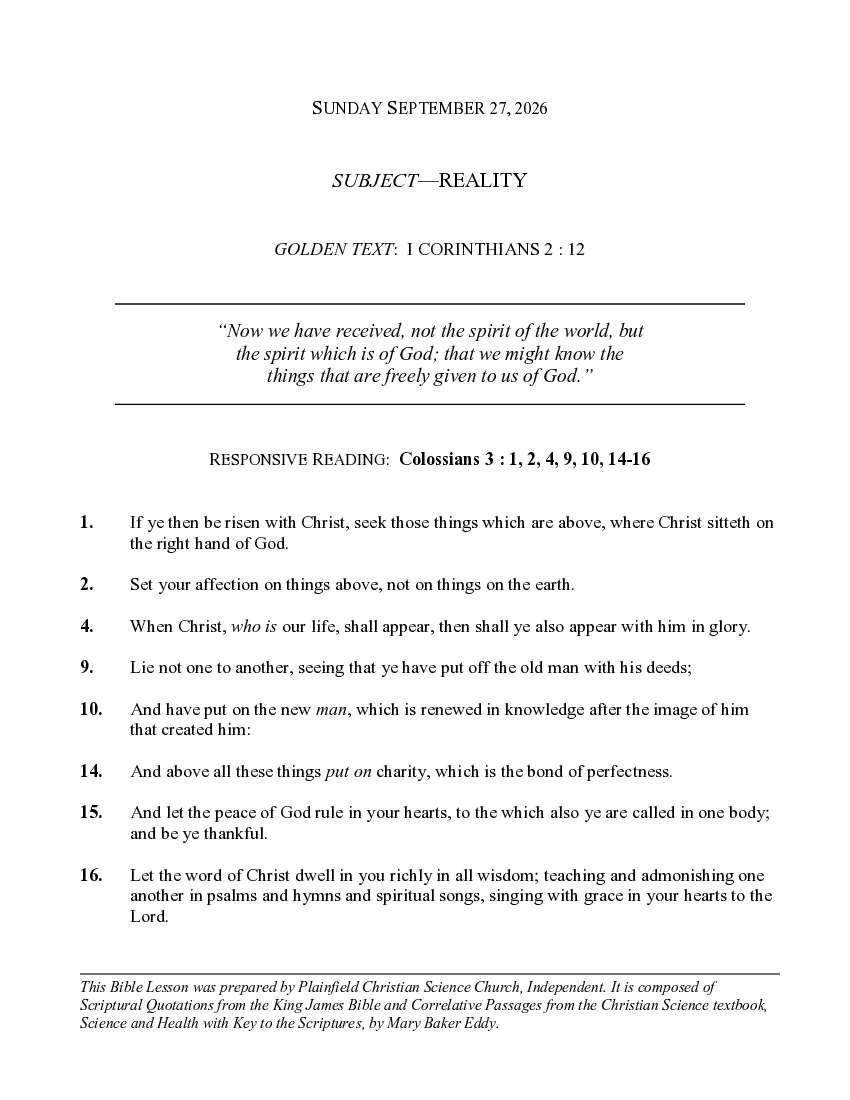 The September 27th, 2026 Weekly Lesson